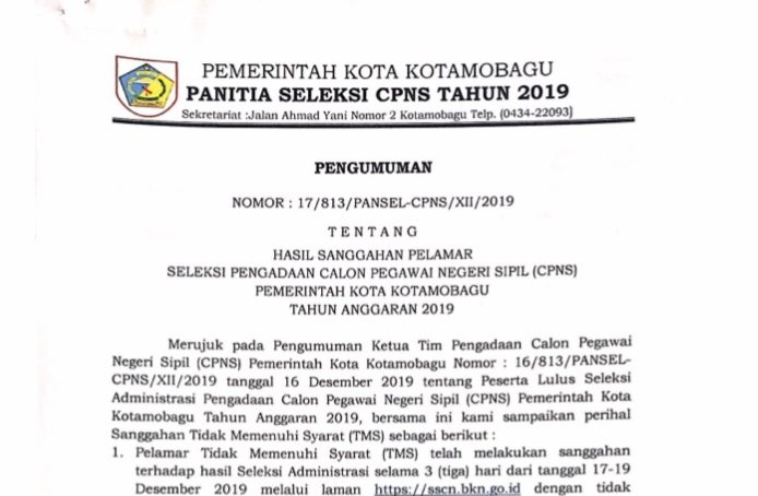 Inilah nama-nama dari hasil sanggahan peserta yang Tidak Memenuhi Syarat (TMS) menjadi Memenuhi Syarat (MS) 