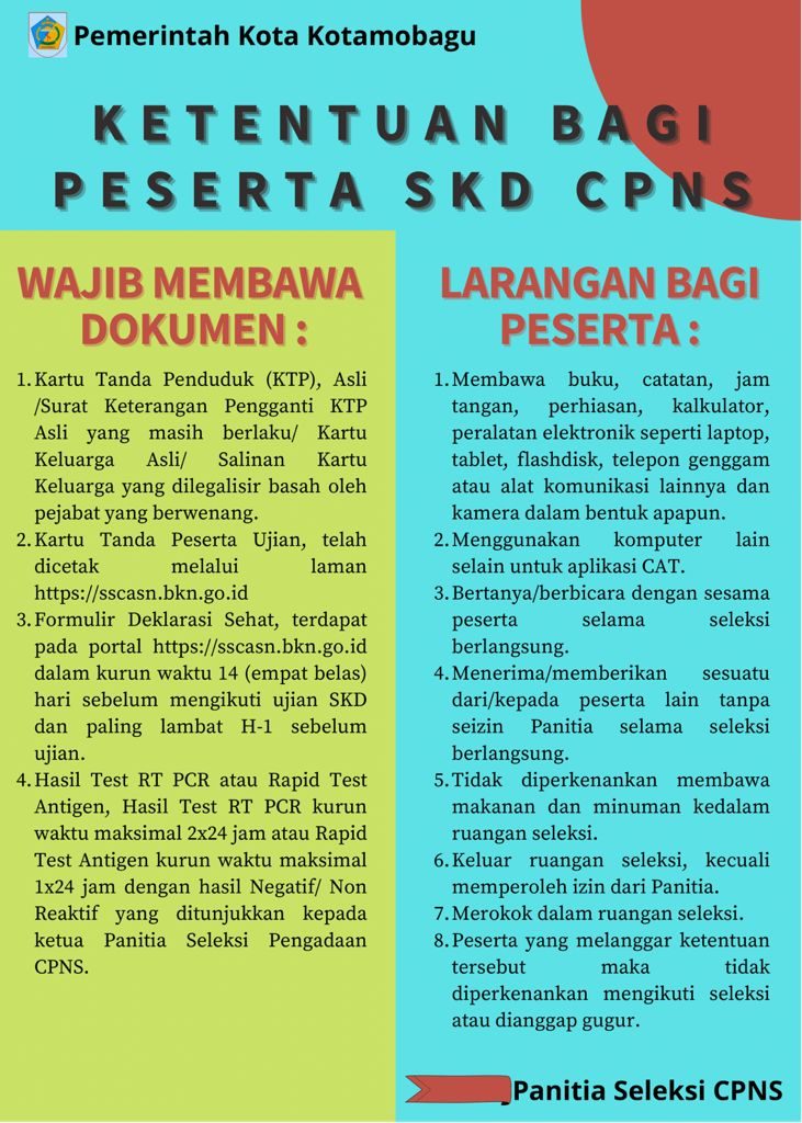KETENTUAN BAGI PESERTA SKD CPNS PEMERINTAH KOTA KOTAMOBAGU TAHUN 2021