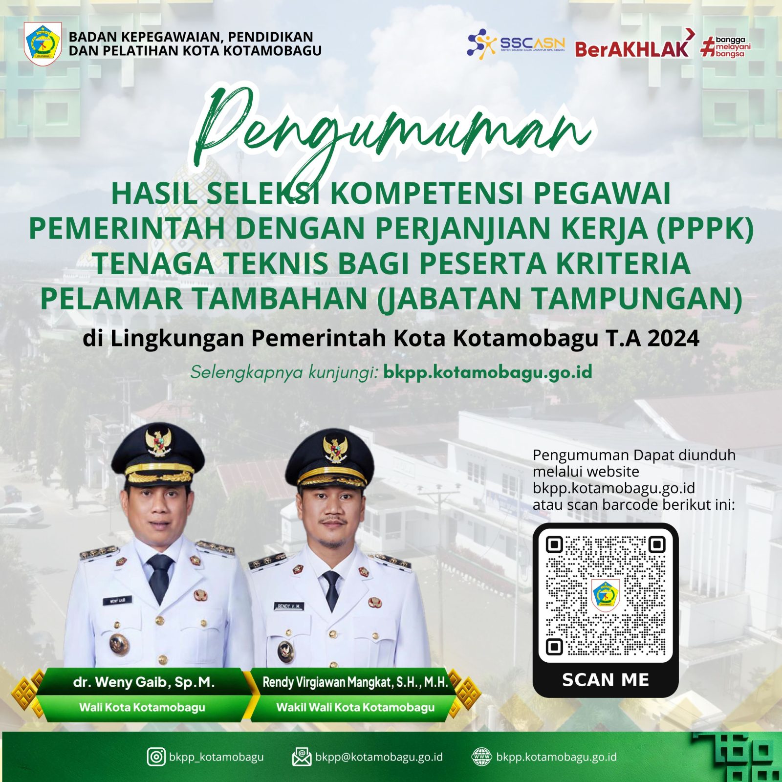 Pengumuman Hasil Akhir Seleksi Kompetensi Pegawai Pemerintah dengan Perjanjian Kerja (PPPK) Tenaga Teknis (Jabatan Tampungan) Pemerintah Kota Kotamobagu Tahun Anggaran 2024