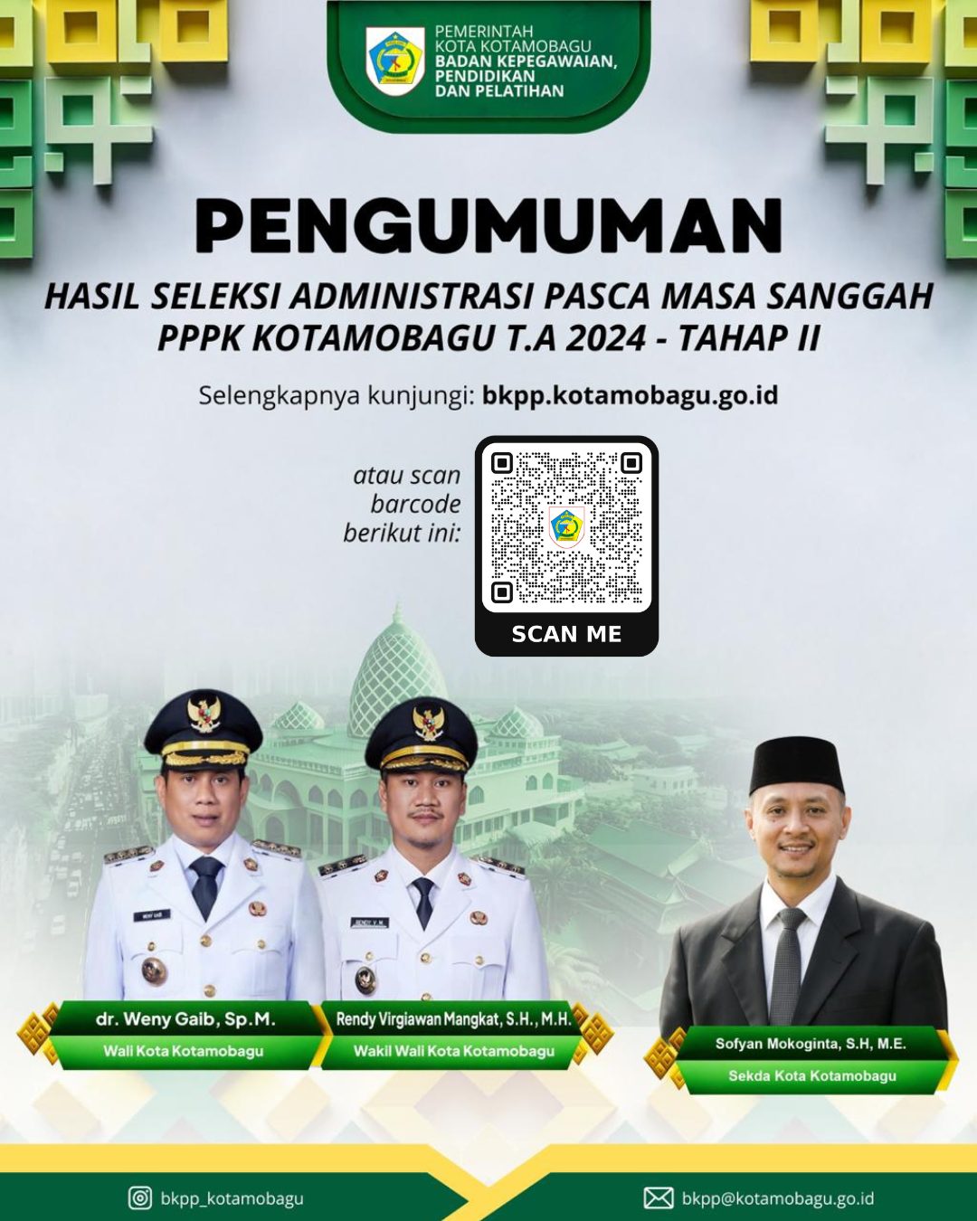 Pengumuman Hasil Seleksi Administrasi Pasca Masa Sanggah Pengadaan Pegawai Pemerintah dengan Perjanjian Kerja (PPPK) di Lingkungan Pemerintah Kota Kotamobagu Tahun Anggaran 2024 Periode II